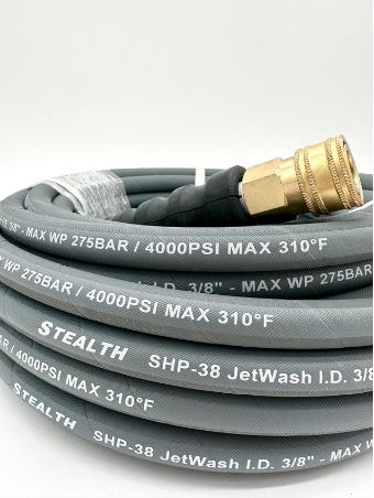 Stealth Jetwash 50ft x 3/8" ID Pressure Washer Hose with Quick Connects, 4000 PSI, Non-marking, Gray