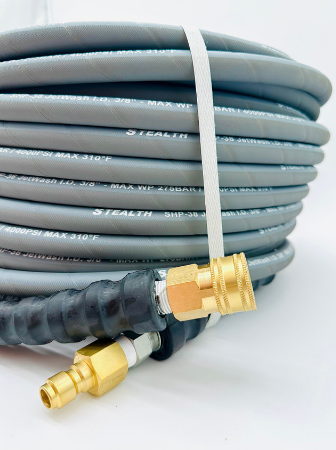 Stealth Jetwash 200ft x 3/8" ID Pressure Washer Hose with Quick Connects, 4000 PSI, Non-marking, Gray
