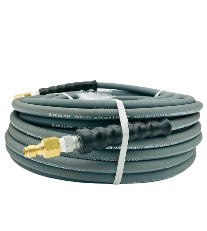 Stealth Jetwash 100ft x 3/8" ID Pressure Washer Hose with Quick Connects, 4000 PSI, Non-marking, Gray