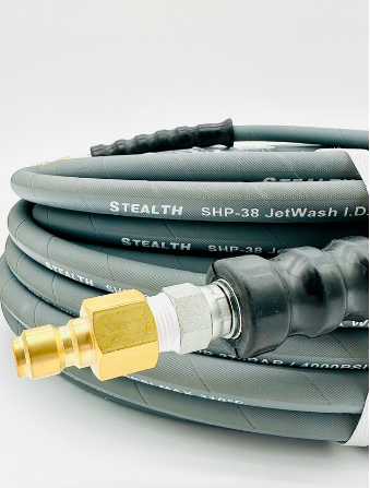 Stealth Jetwash 100ft x 3/8" ID Pressure Washer Hose with Quick Connects, 4000 PSI, Non-marking, Gray