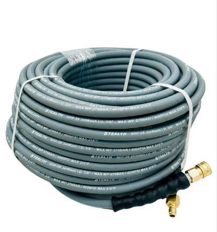Stealth Jetwash 200ft x 3/8" ID Pressure Washer Hose with Quick Connects, 4000 PSI, Non-marking, Gray